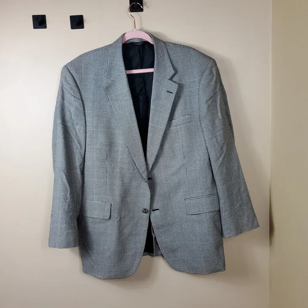 Jos. A. Bank Silk & Wool Blend Black Houndstooth Sportscoat Sizr 44R